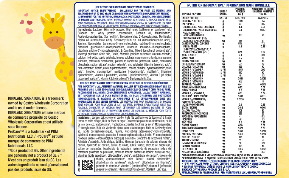 Kirkland Signature ProCare Infant Formula (Step 1, 0-12 months)