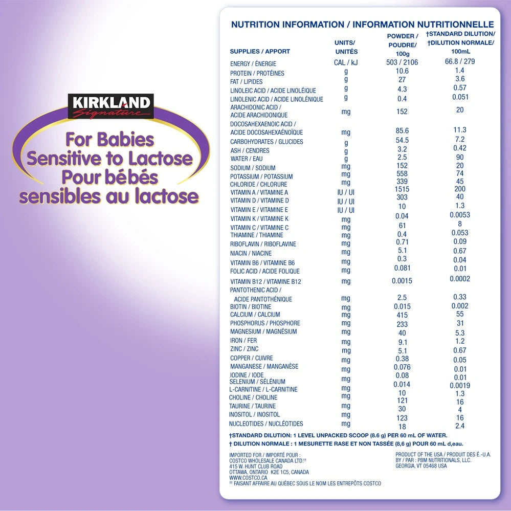 Kirkland Signature Infant Formula For Babies Sensitive to Lactose (Step 1, 0-12 months)